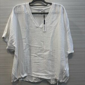 Chico's Zenergy Gauze Mix Bungee Hem Short Sleeve Top White size XL